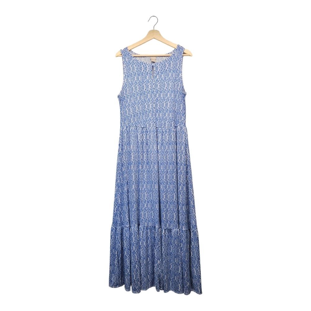 Chico's Blue White Tiered Chevron Print Maxi Coastal Slink Dress (12)